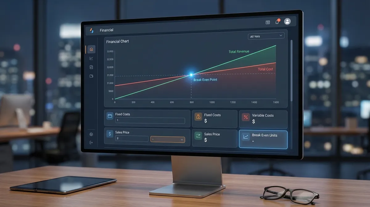 Break-even analysis chart showing the point where total revenue equals total costs
