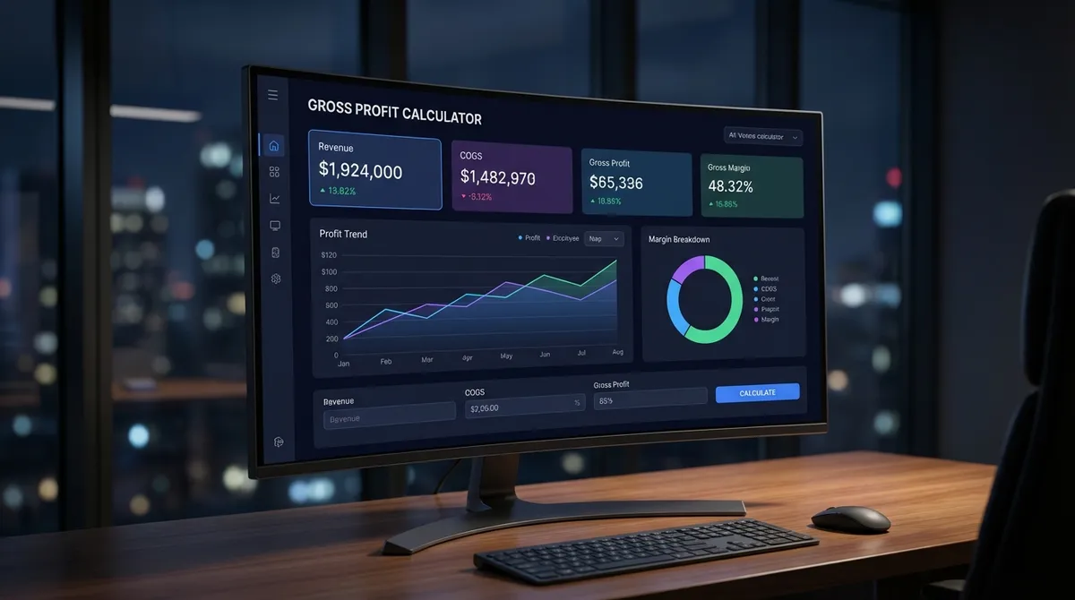 Gross profit calculation guide showing revenue, COGS, and profit breakdown for businesses