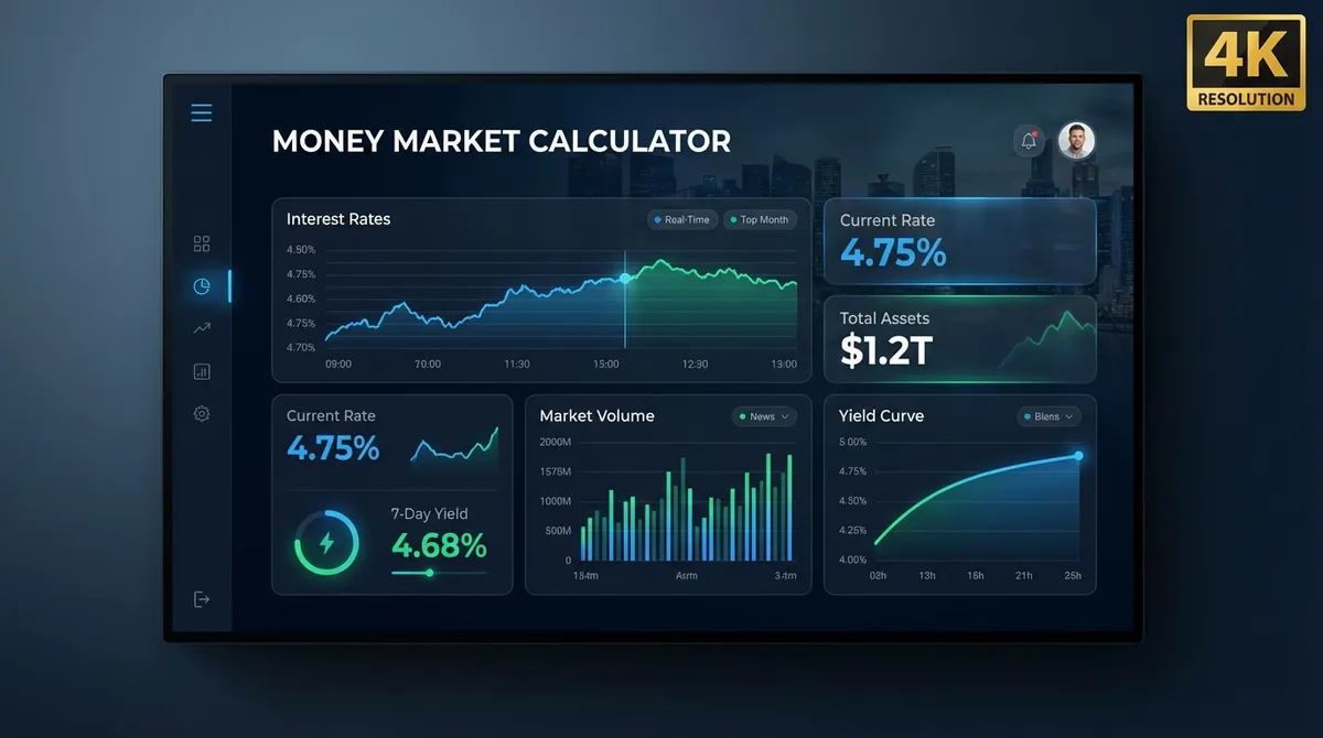 Chart from the money market calculator showing APY, compounding, and projected balance growth so users compare accounts and estimate earnings over time.