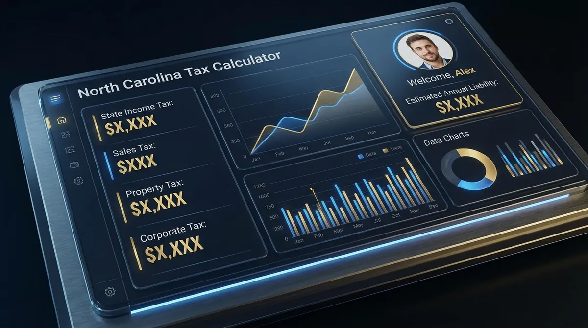 Visual guide to the North Carolina income tax calculator showing how the state's flat tax rate is applied to taxable income.