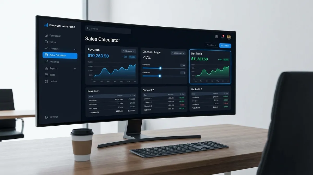 Illustration of the sales calculator interface, showing how inputs like growth rate and historical data are used to project future sales revenue for a period.