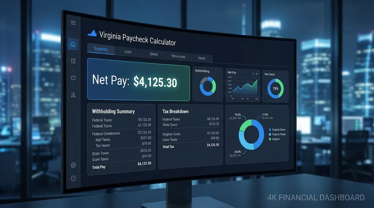 Free Virginia paycheck calculator updated for 2025 tax brackets. Calculate net pay with federal, FICA, and VA state withholding (5.75% top rate, $8,500 deduction).